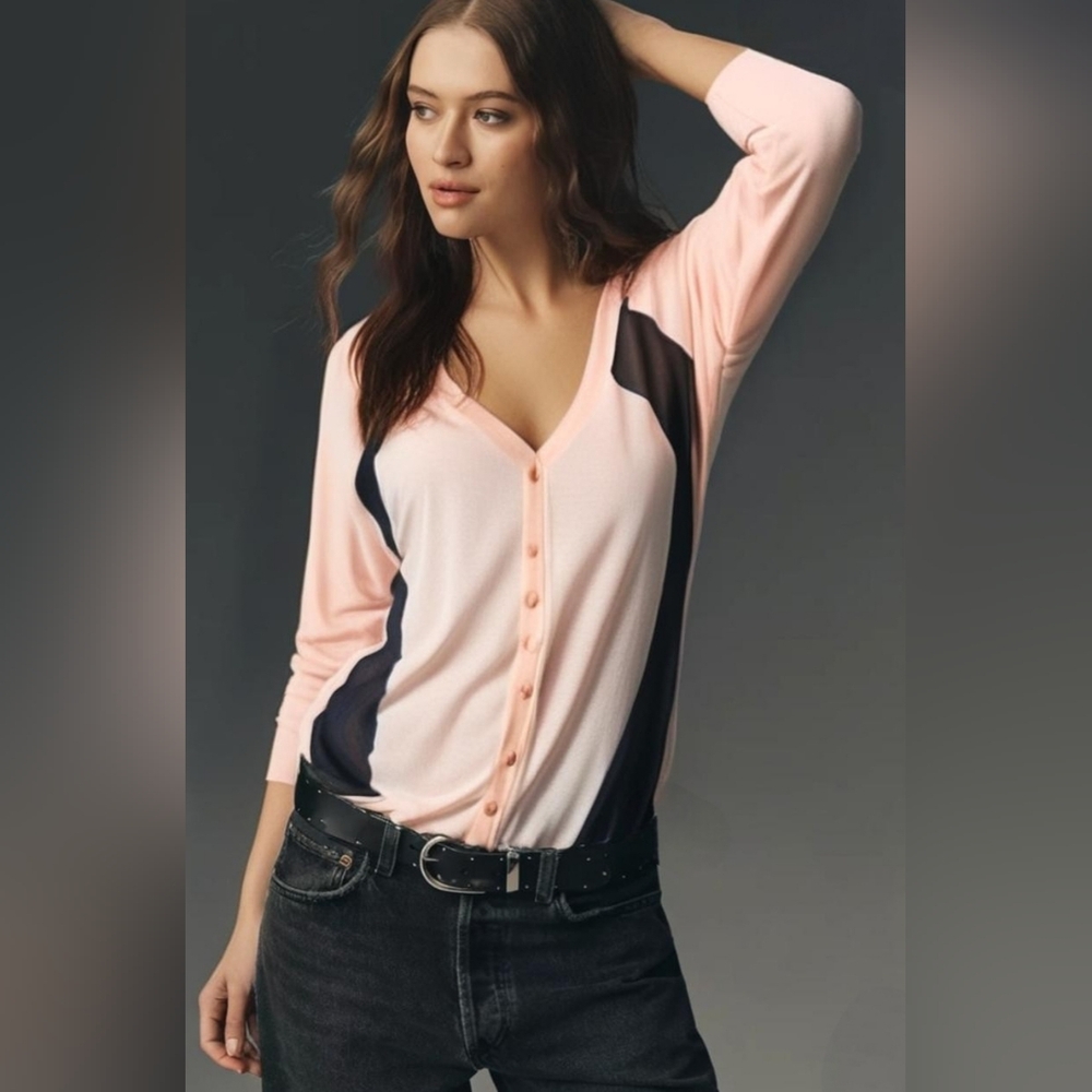 NWT Jennifer Lopez Peachy Pink Cardigan With Sporty Stripes